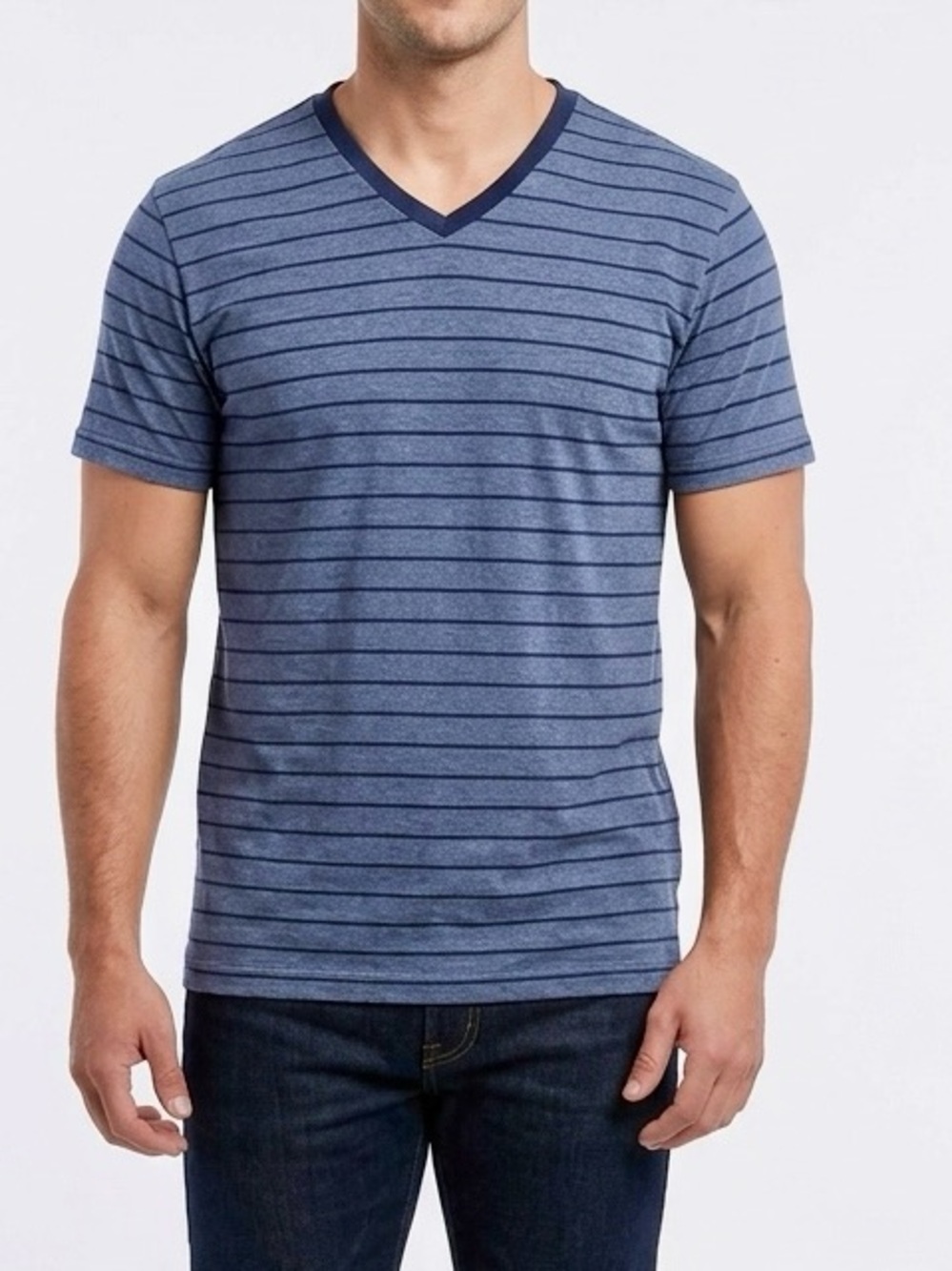 DIKOTOMY Co Men’s Short Sleeve Tee Cali-Gravel Navy Blue Stripes V-Neck T-shirt